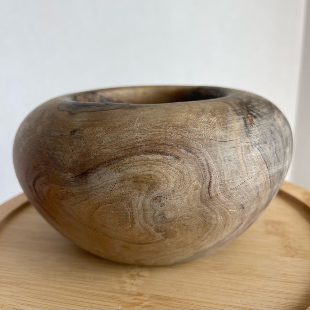 Handcrafted Wooden Dough Bowl - Natural Brown Mid Century Wood Bowl